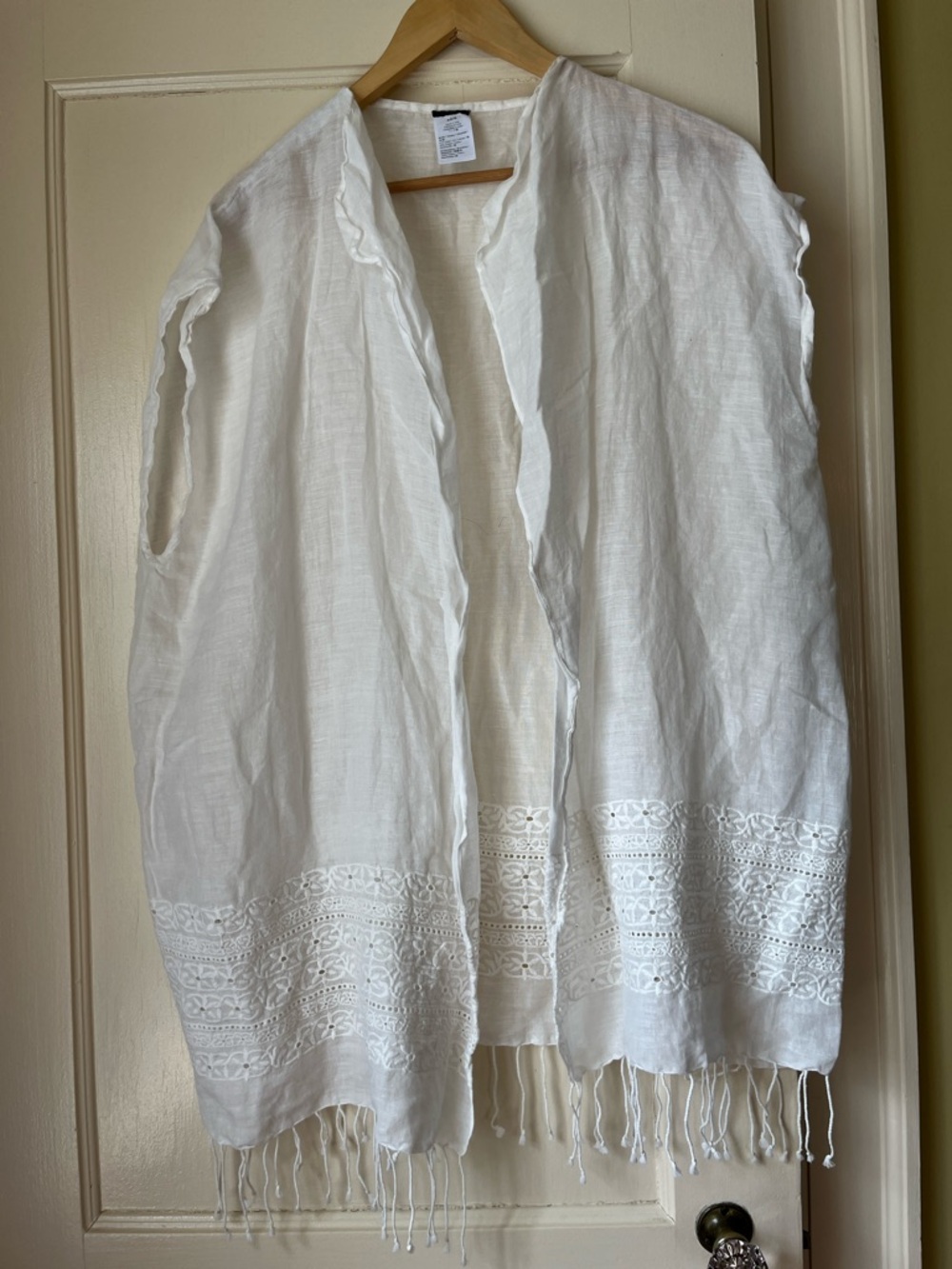J. Crew White Linen Crochet-Trim Swim Coverup